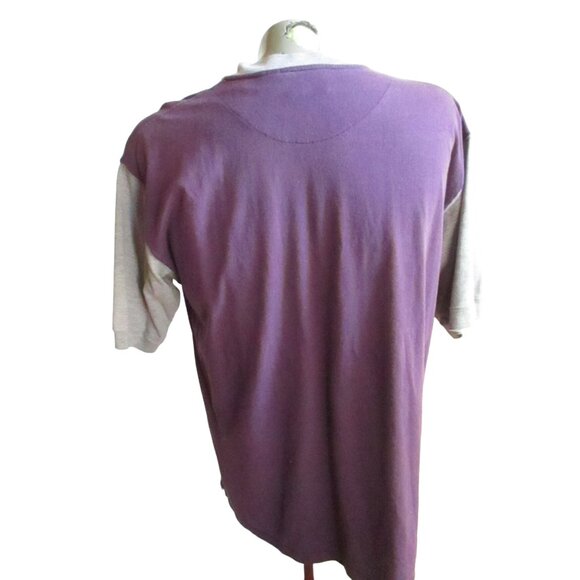 Vintage Henley Shirt Large Citi Express Mens Two-Tone Polo Shirt Purple & Gray - Picture 4 of 7